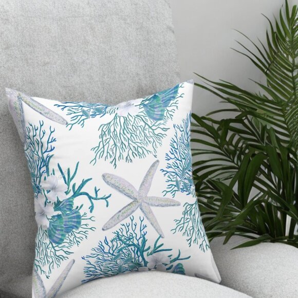 Beach Pillow Covers Soft Cases Set 18" Cottage Decor Coastal Nautical Decoration - Picture 3 of 5